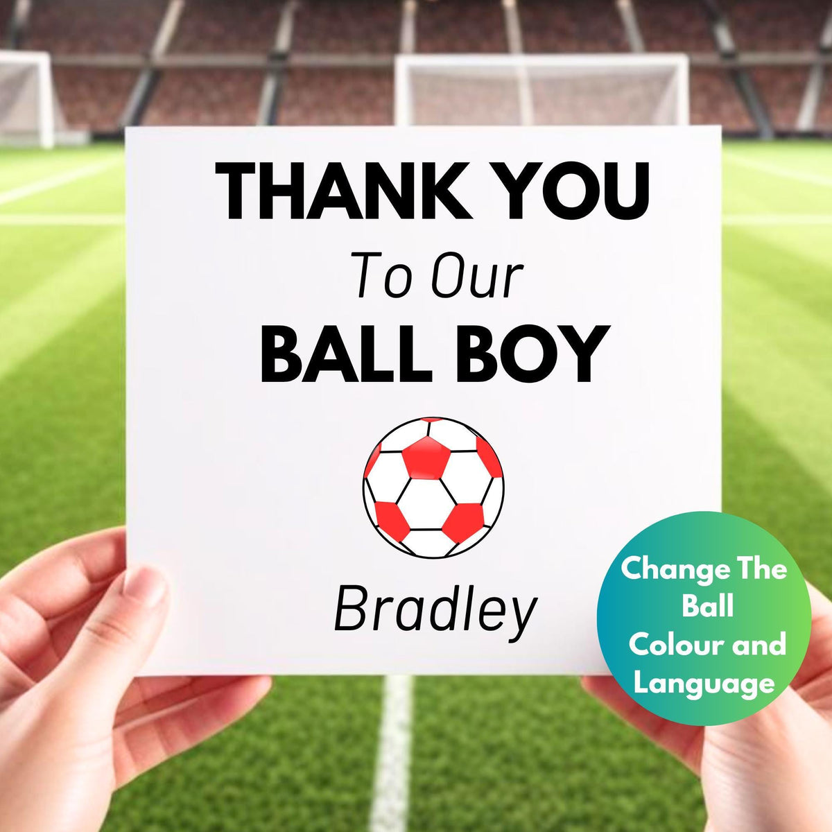 Personalised Ball Boy Thank You Card: Custom Footy Gift