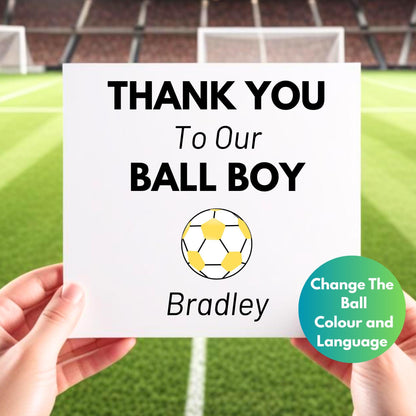 Personalised Ball Boy Thank You Card: Custom Footy Gift