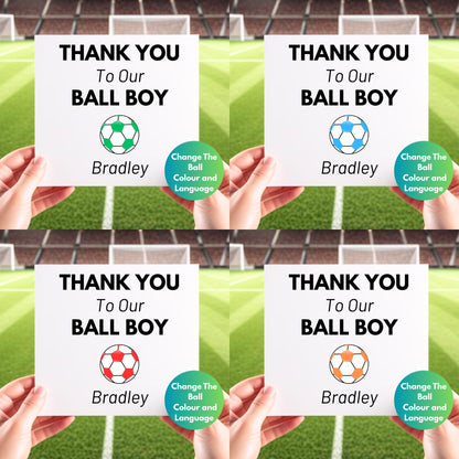 Personalised Ball Boy Thank You Card: Custom Footy Gift