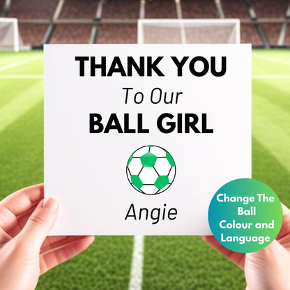 Personalised Thank You Ball Girl Card, Football Gift, End of Season Gift, Custom Team Appreciation, Change Color/Language Options/ Team Gift