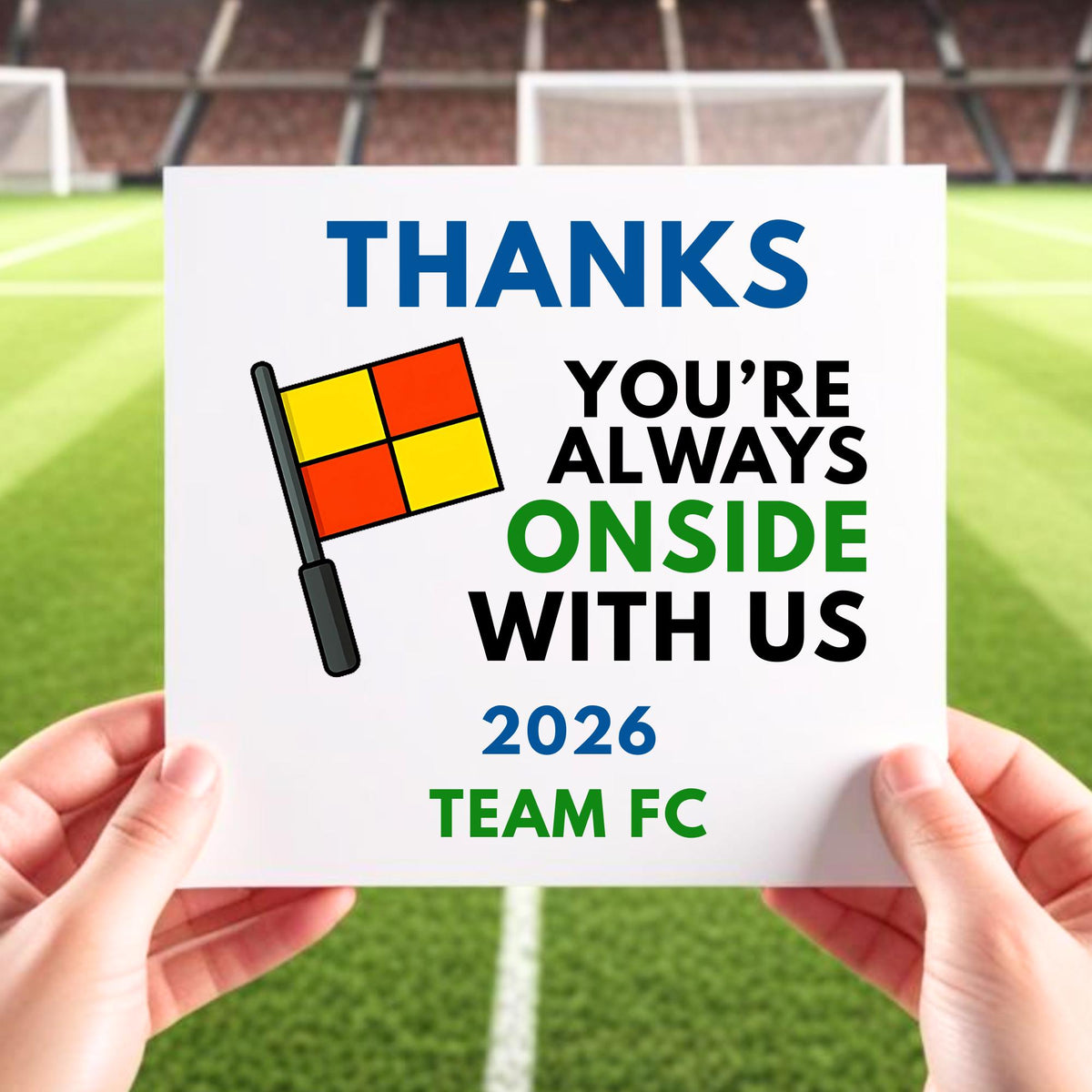 Personalised Football Linesman Thank You Card: Onside Gag Gift, End of Season Present