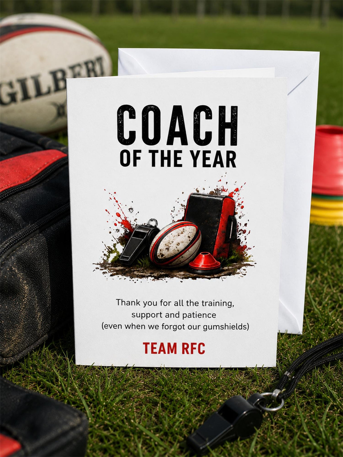 Personalised Rugby Coach Thank You Card, Coach Of The Year Card, Rugby Team Coach Gift, End Of Season Rugby Card, Thank You Coach