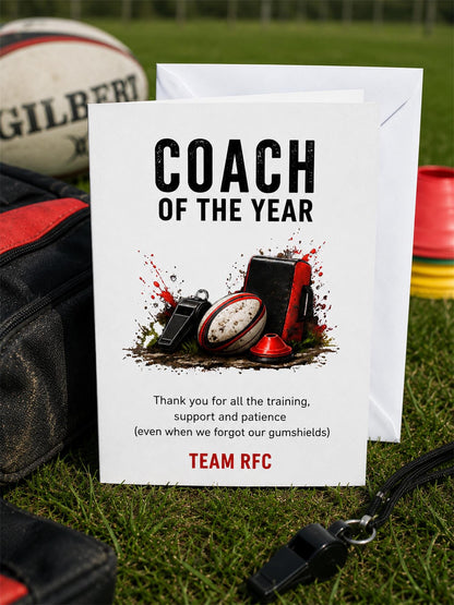 Personalised Rugby Club Volunteer Thank You Card, Club Volunteer Of The Year Card, Rugby Team Helper Gift, End Of Season Rugby Card