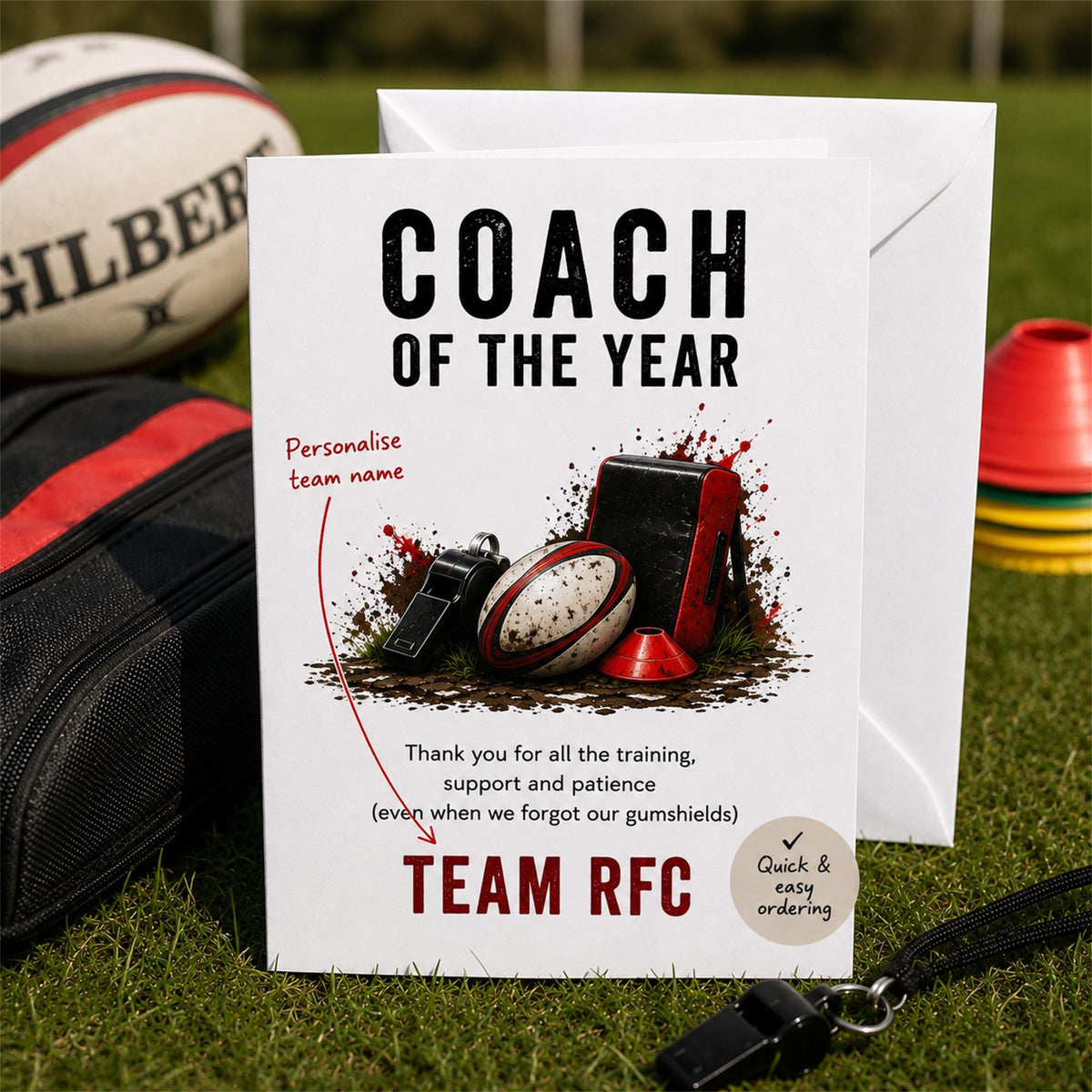 Personalised Rugby Coach Thank You Card, Rugby Coach Of The Year Card, Rugby Team Coach Gift, End Of Season Rugby Card, Rugby Thank You