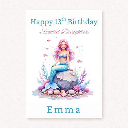 Personalised Mermaid Birthday Card | 13th Birthday Daughter Card | Mermaid Gift for Girls | Teenage Birthday Card