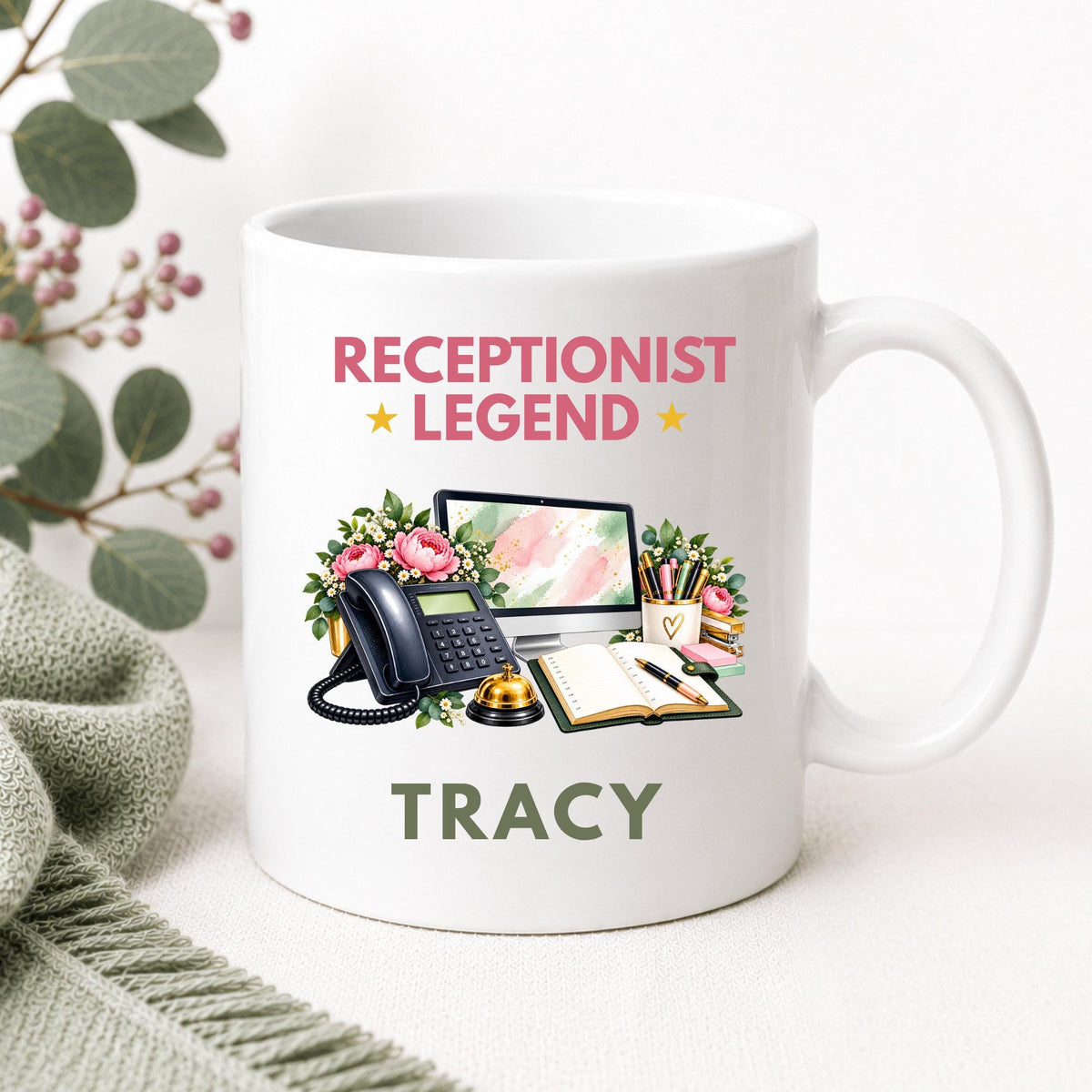Personalised Receptionist Gift Set, Receptionist Legend Card and Mug, Reception Gift, Custom Name Office Staff Present
