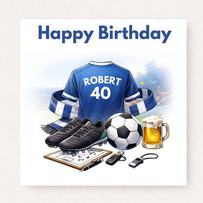 Personalised Football Birthday Card for Husband, Custom Name and Age Football Shirt Card, Birthday Card for Him