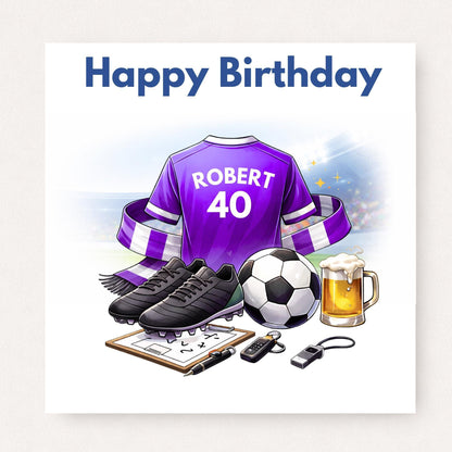 Personalised Football Birthday Card for Husband, Custom Name and Age Football Shirt Card, Birthday Card for Him