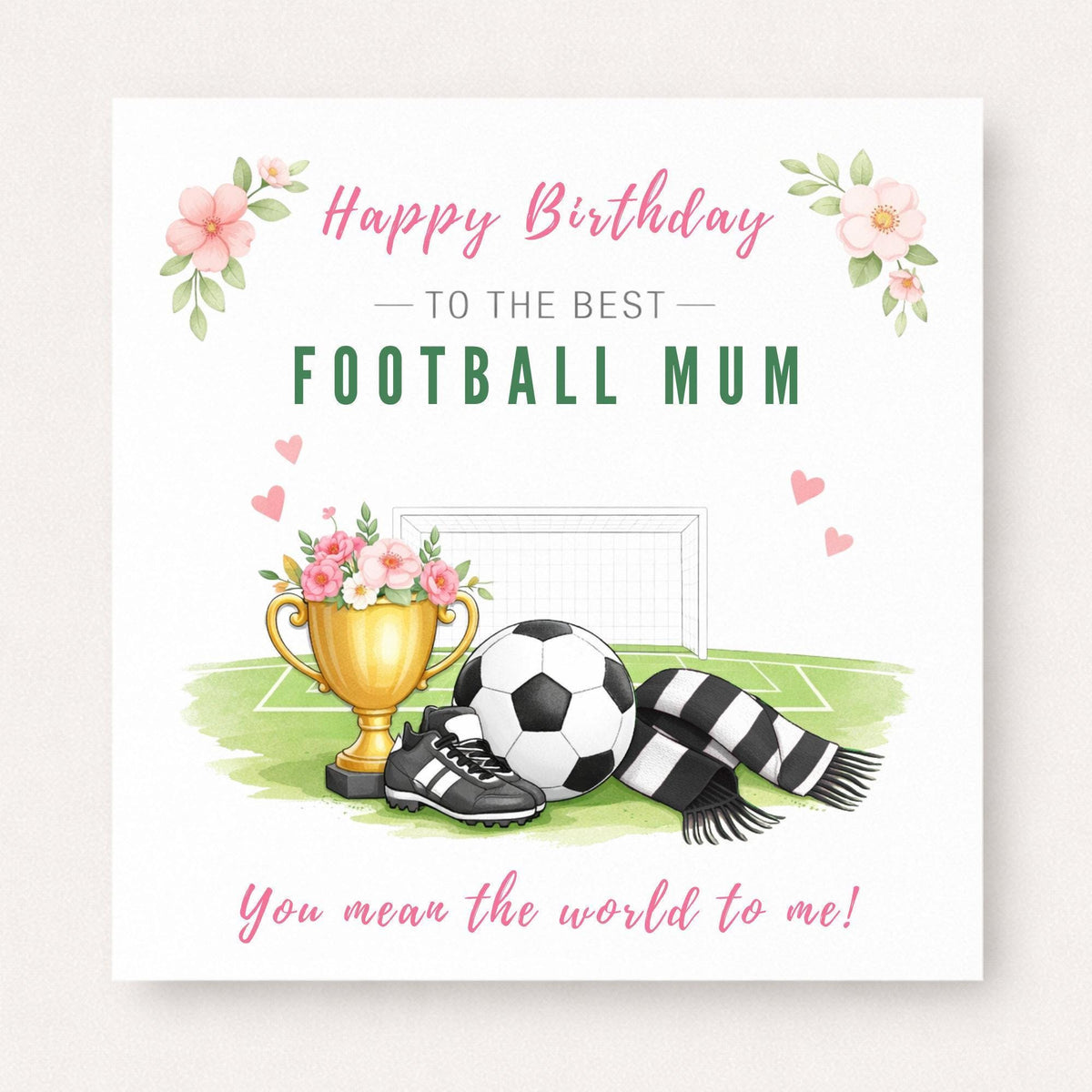 Personalised Football Mum Birthday Card – Football Fan Mum Gift, Custom Team Scarf Colours