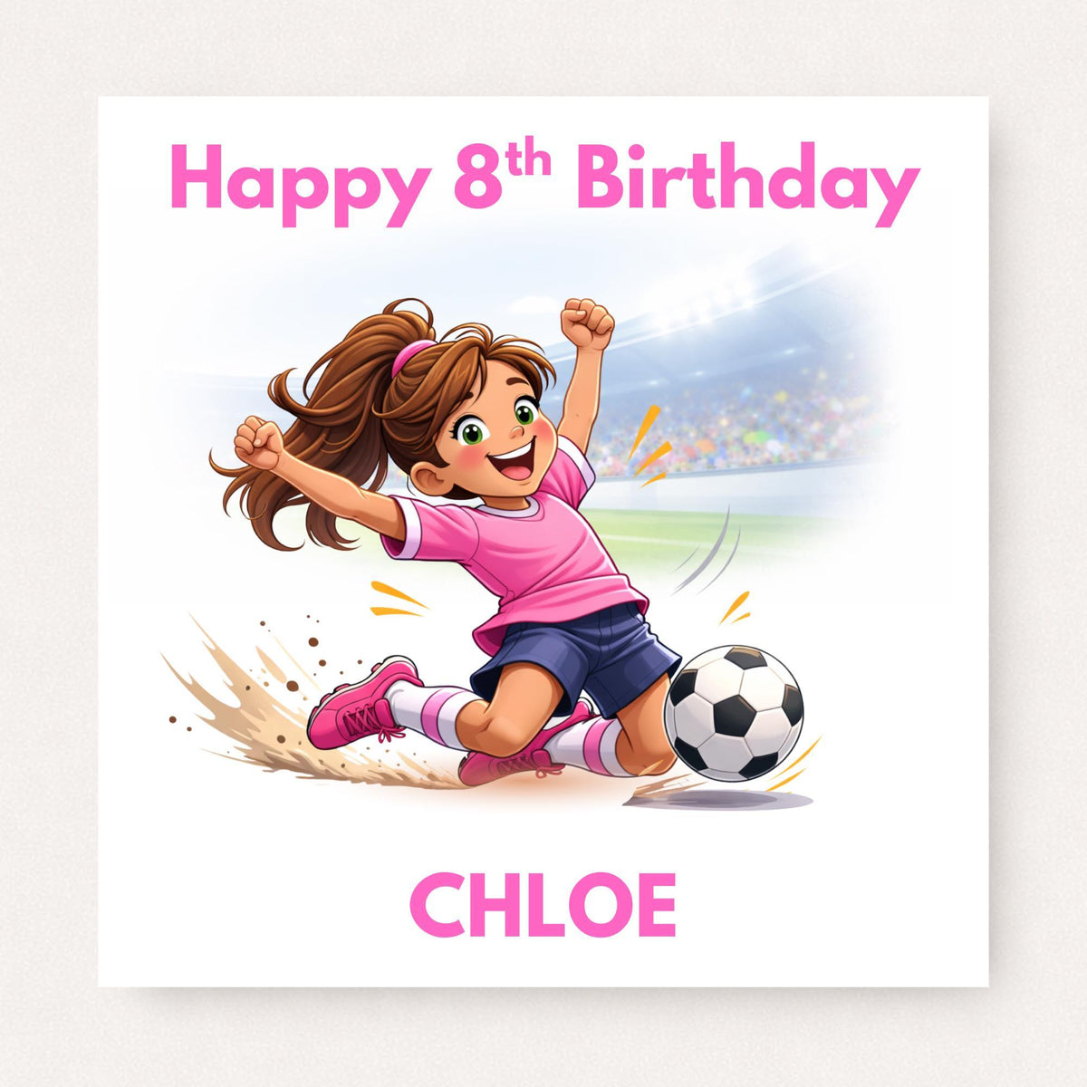 Personalised Girls Football Birthday Card for Daughter, Granddaughter, Niece or Sister, Custom Age & Name