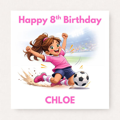 Personalised Girls Football Birthday Card for Daughter, Granddaughter, Niece or Sister, Custom Age & Name
