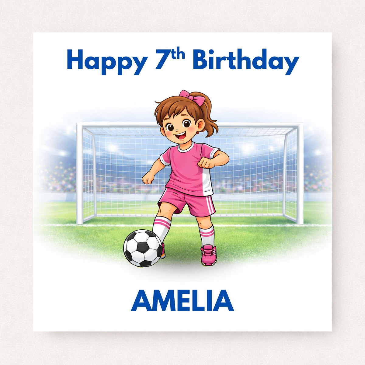 Personalised Girls Football Birthday Card Ages 5–16 – Custom Name and Age Footballer Card