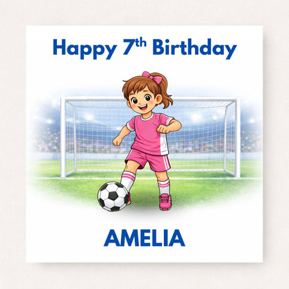 Personalised Girls Football Birthday Card Ages 5–16 – Custom Name and Age Footballer Card