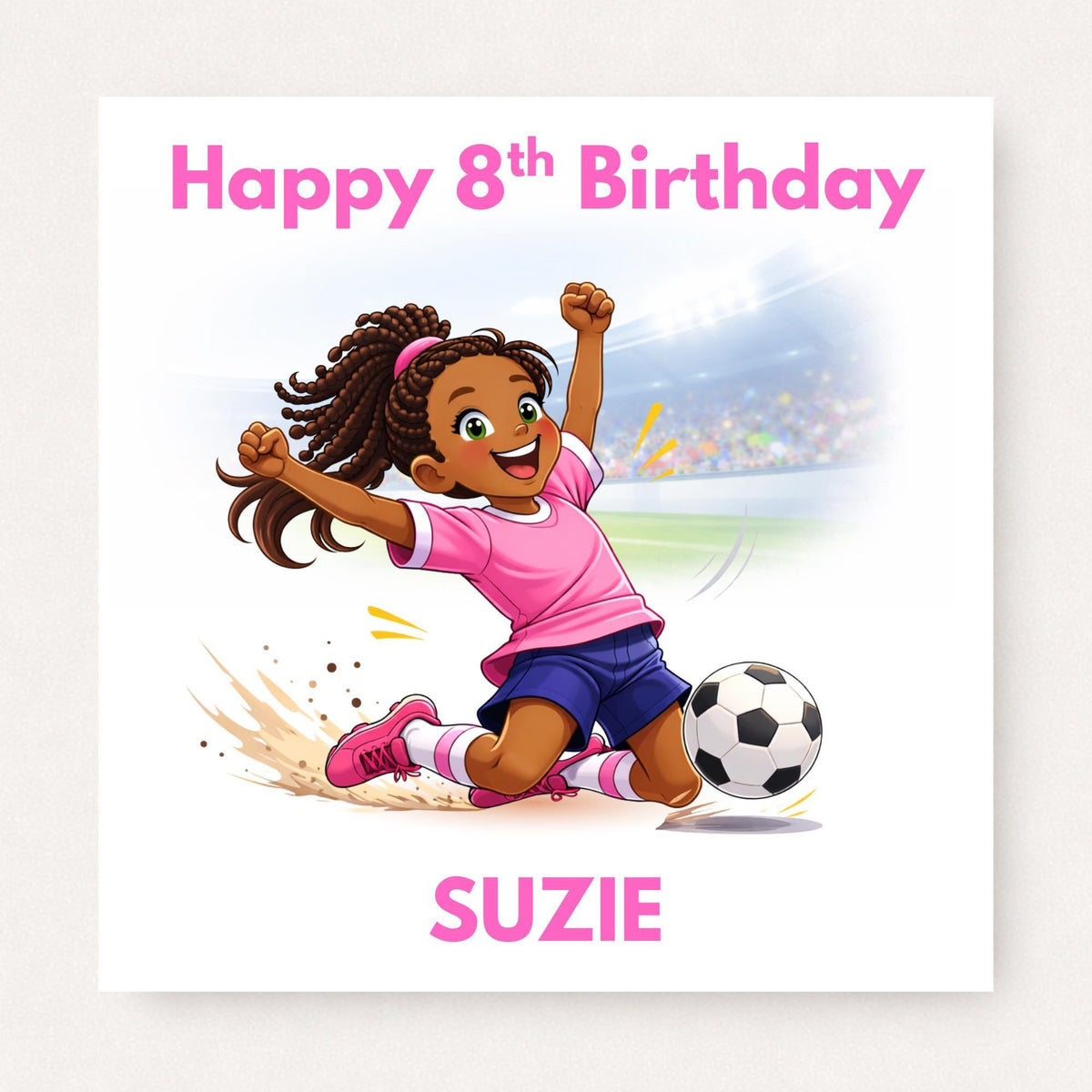 Personalised Girls Football Birthday Card for Daughter, Granddaughter, Niece or Sister, Custom Age & Name