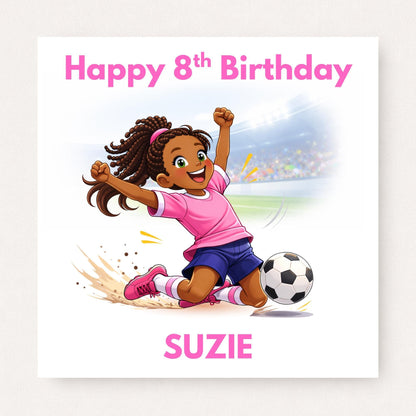Personalised Girls Football Birthday Card for Daughter, Granddaughter, Niece or Sister, Custom Age & Name