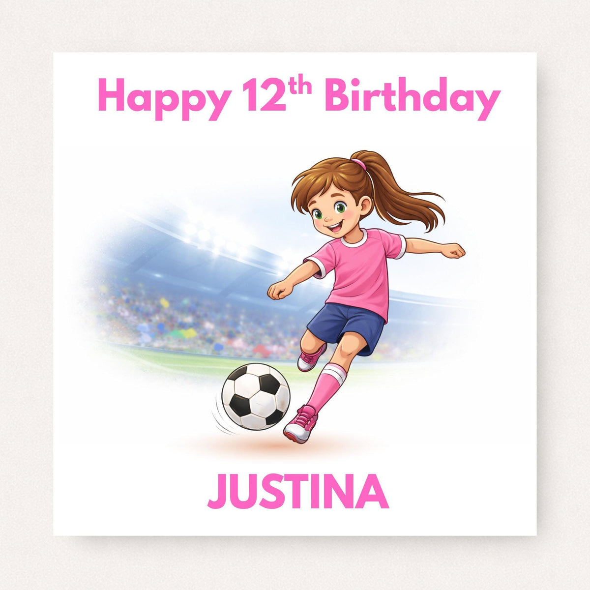Personalised Girls Football Birthday Card for Daughter, Granddaughter – Female Footballer Custom Name & Age