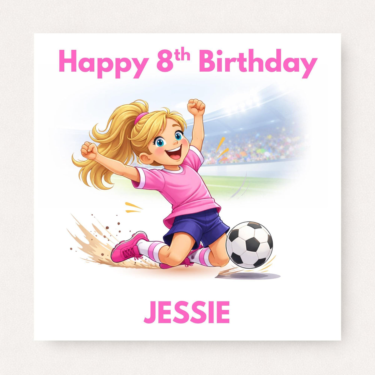 Personalised Girls Football Birthday Card for Daughter, Granddaughter, Niece or Sister, Custom Age & Name