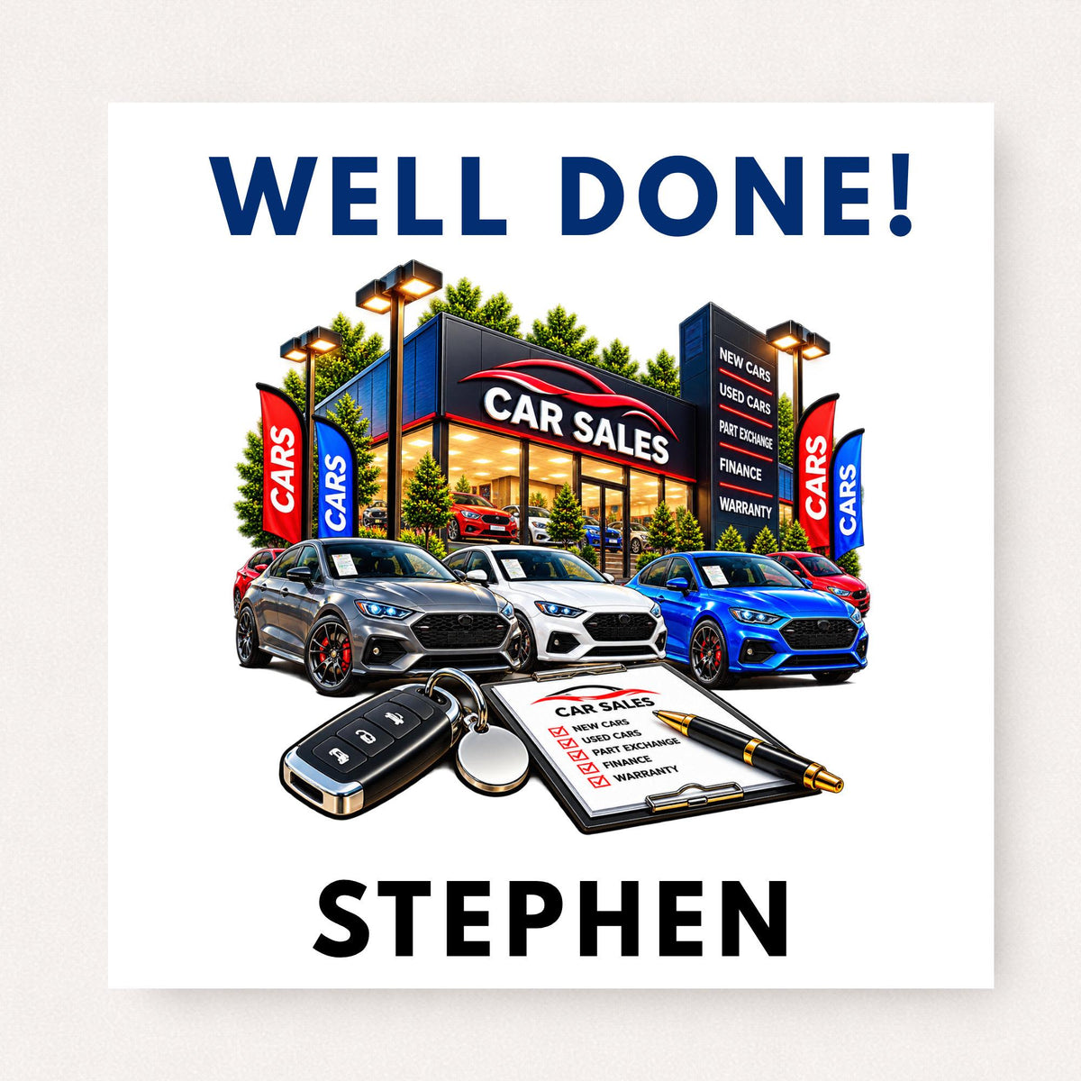 Personalised Car Sales Well Done Card & Mug Set, Car Salesman Gift, Dealership Gift, Congratulations Work Gift