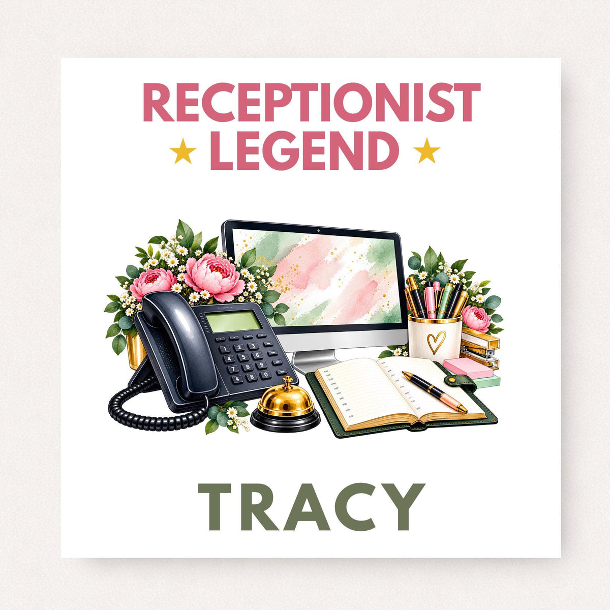 Personalised Receptionist Gift Set, Receptionist Legend Card and Mug, Reception Gift, Custom Name Office Staff Present