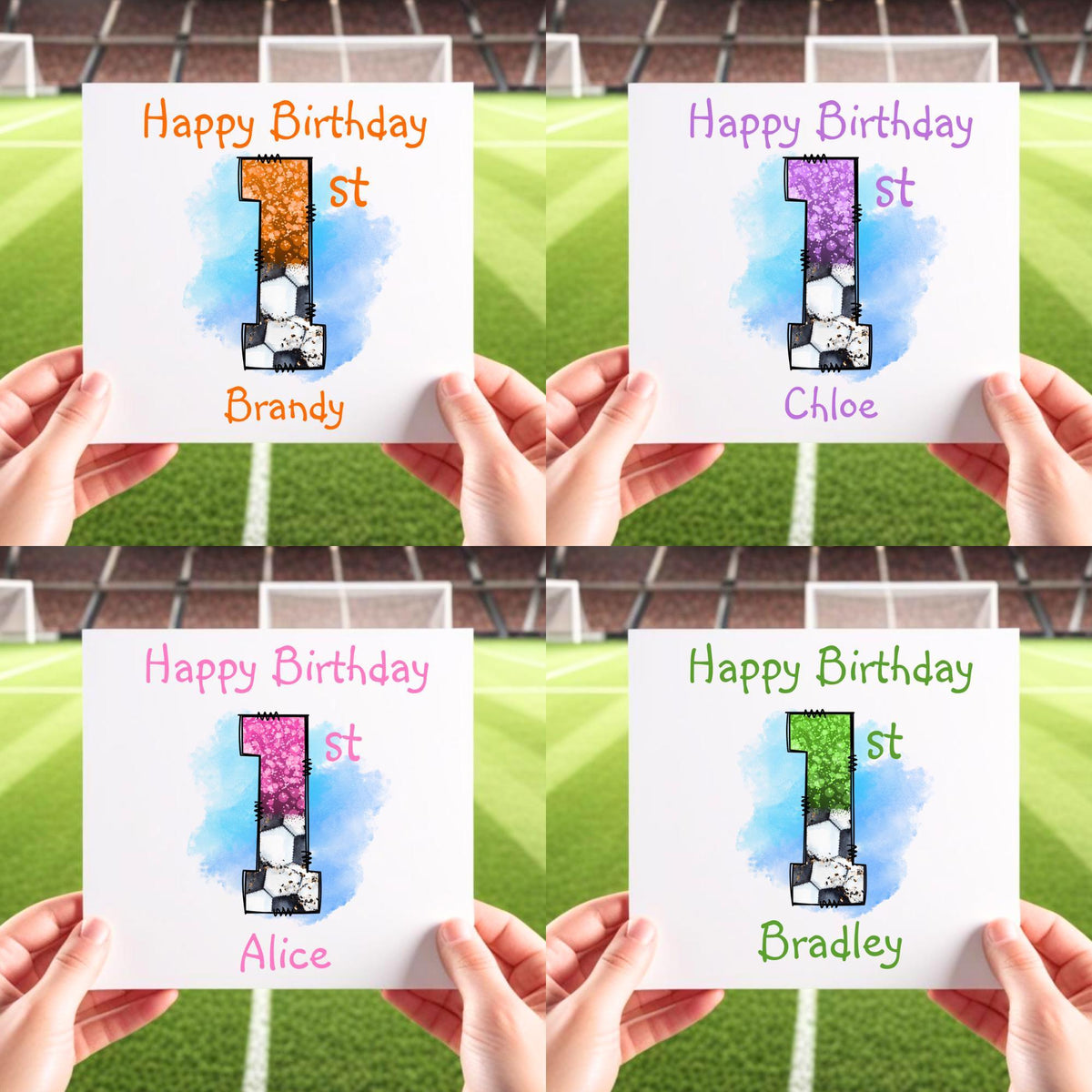 Personalised Football 1st Birthday Card, 1st Birthday Boy or Girl, Son Daughter Grandson Granddaughter, Custom Name