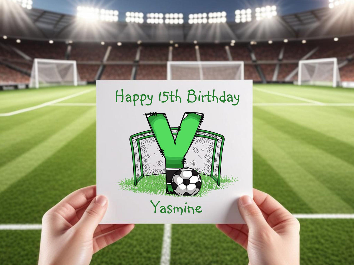 Personalised Boys Football Birthday Card for Son Grandson Brother Nephew, Custom Name and Initial Football Card