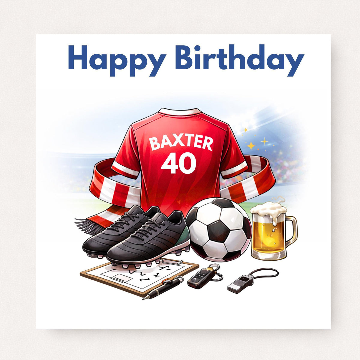 Personalised Football Birthday Card for Husband, Custom Name and Age Football Shirt Card, Birthday Card for Him