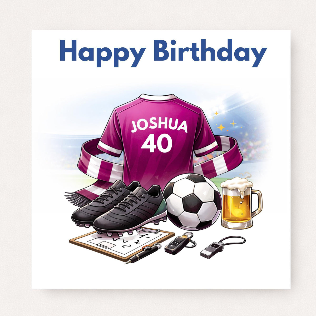 Personalised Football Birthday Card for Husband, Custom Name and Age Football Shirt Card, Birthday Card for Him