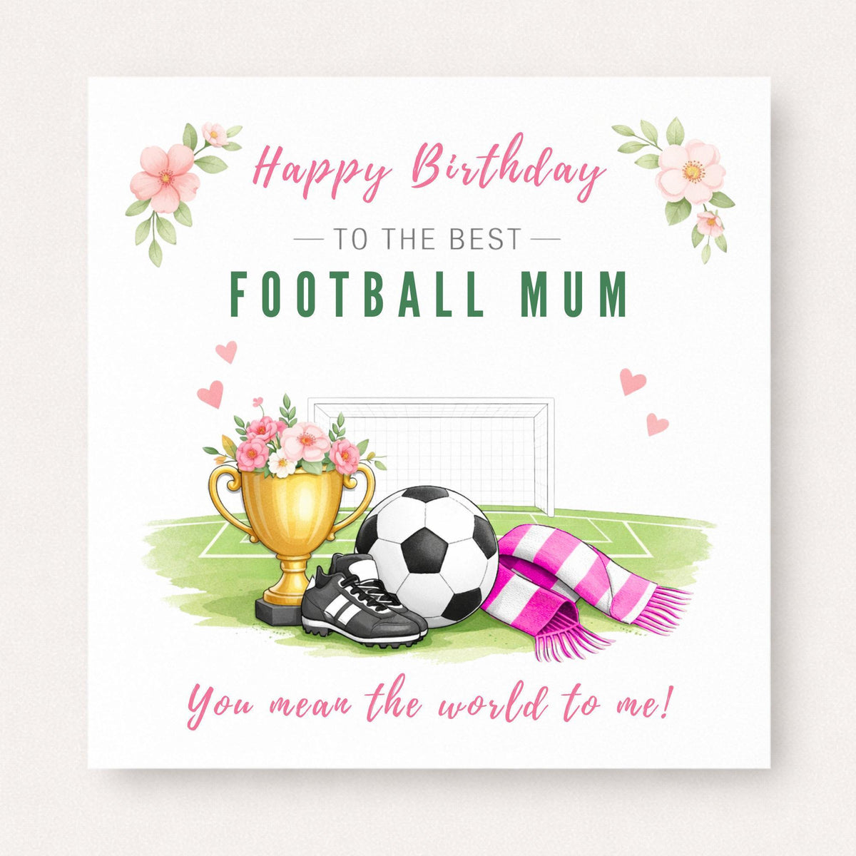 Personalised Football Mum Birthday Card – Football Fan Mum Gift, Custom Team Scarf Colours
