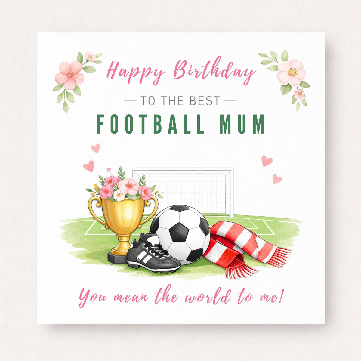 Personalised Football Mum Birthday Card – Football Fan Mum Gift, Custom Team Scarf Colours