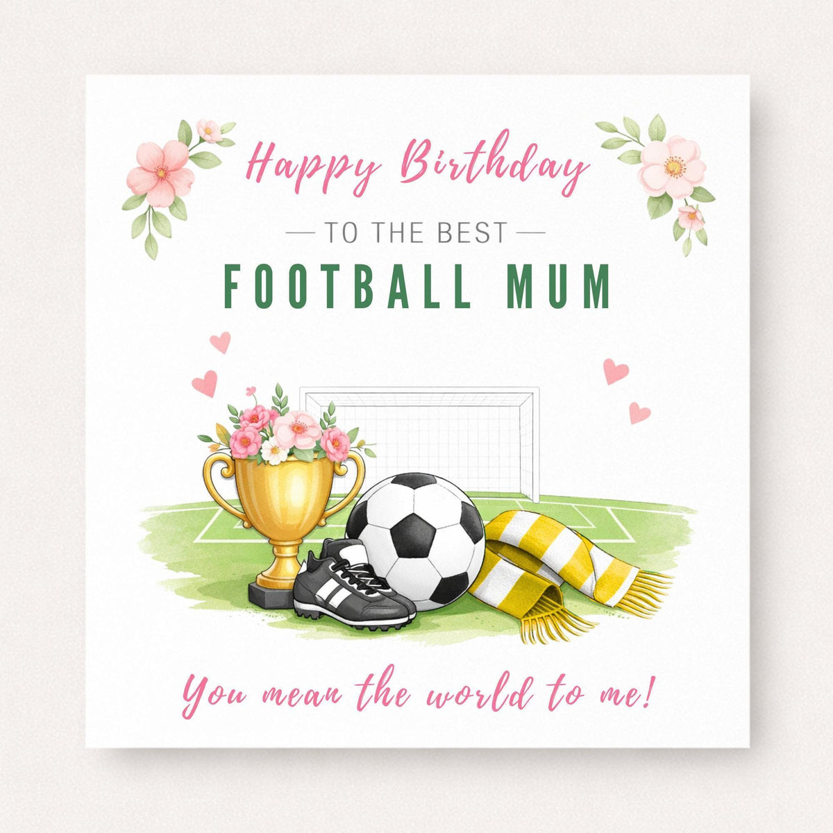 Personalised Football Mum Birthday Card – Football Fan Mum Gift, Custom Team Scarf Colours