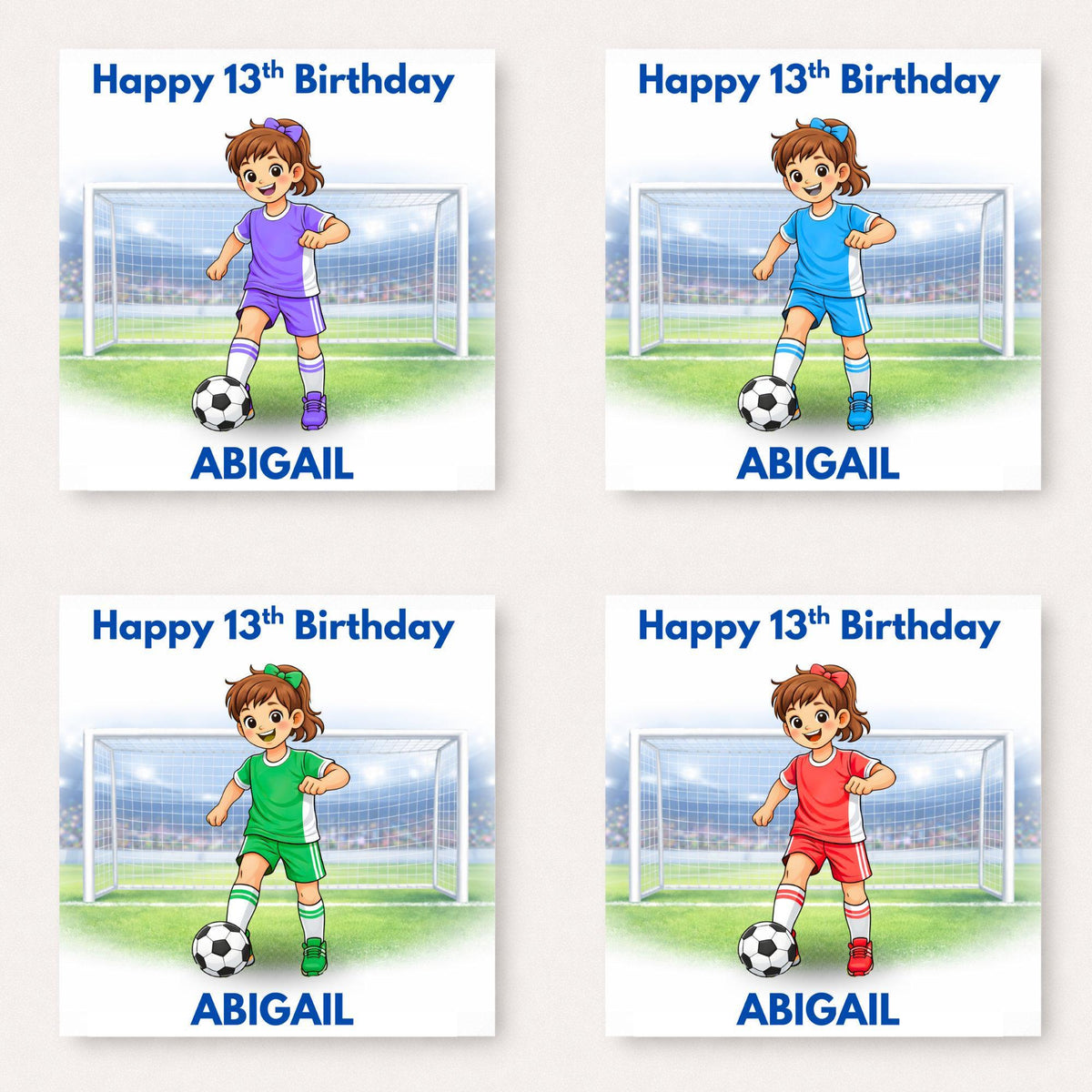 Personalised Girls Football Birthday Card Ages 5–16 – Custom Name and Age Footballer Card