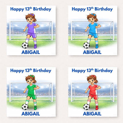 Personalised Girls Football Birthday Card Ages 5–16 – Custom Name and Age Footballer Card