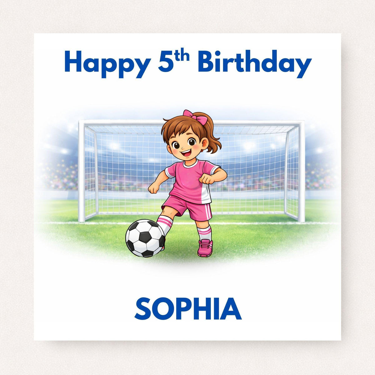 Personalised Girls Football Birthday Card Ages 5–16 – Custom Name and Age Footballer Card