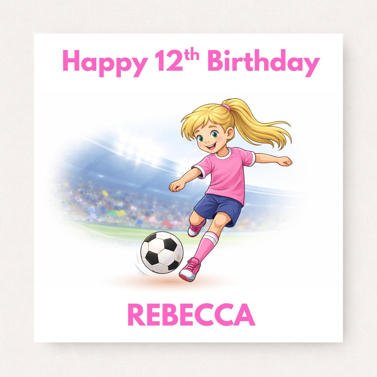 Personalised Girls Football Birthday Card for Daughter, Granddaughter – Female Footballer Custom Name & Age