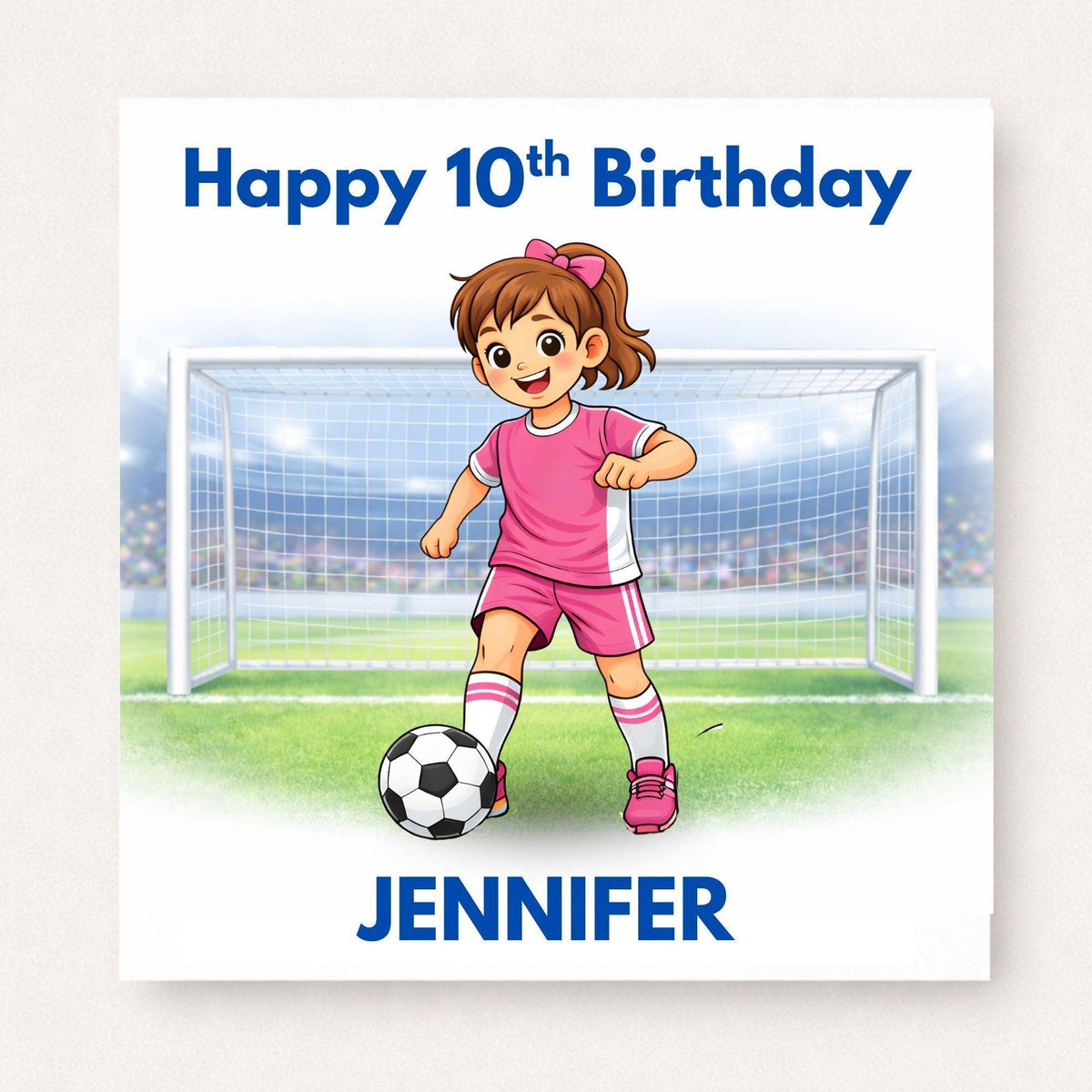 Personalised Girls Football Birthday Card Ages 5–16 – Custom Name and Age Footballer Card