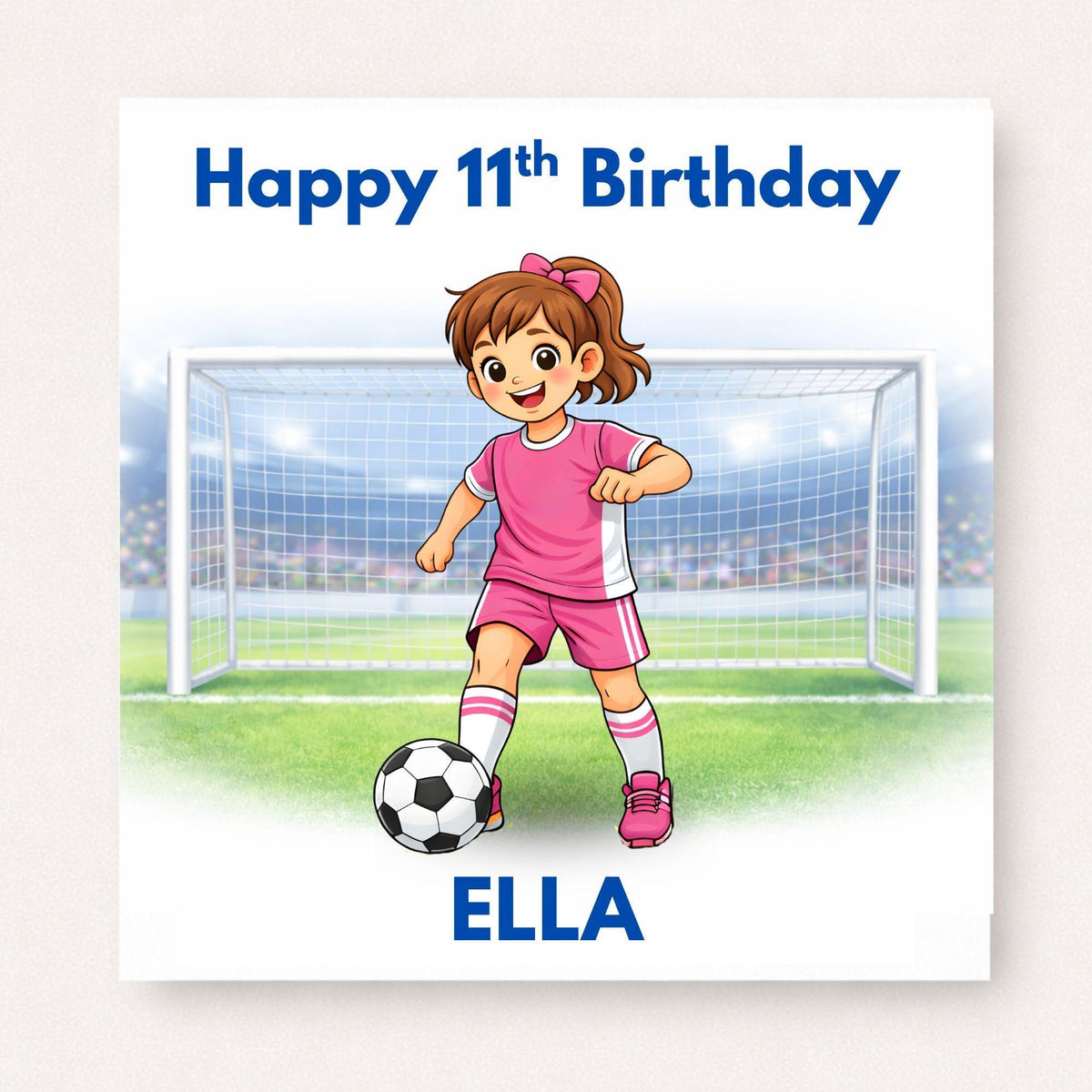 Personalised Girls Football Birthday Card Ages 5–16 – Custom Name and Age Footballer Card