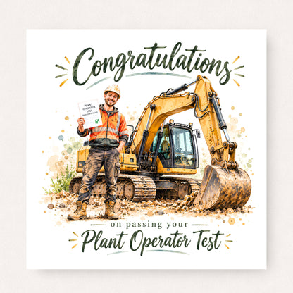 Plant Operator Test Congratulations Card featuring illustrated congratulatory artwork